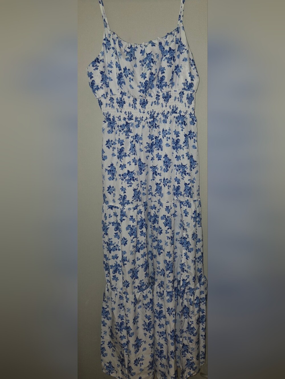 Blue Floral Smocked Maxi Dress with Side Slit XL (16-18) - Picture 3 of 5